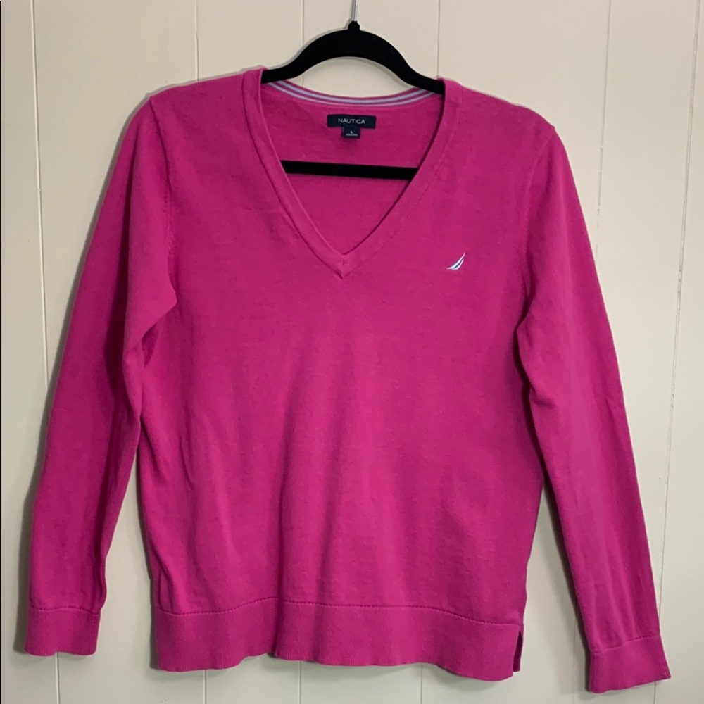 Nautica Women's Vibrant Pink V-Neck Sweater